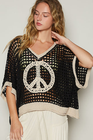 Black and Natural Peace Crochet Top