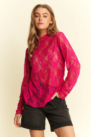 Long Sleeve Merrow Hem Floral Top