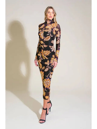 Turtle Neck Floral Long Sleeve Dress