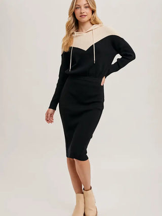 Color Block Midi Hoodie Dress