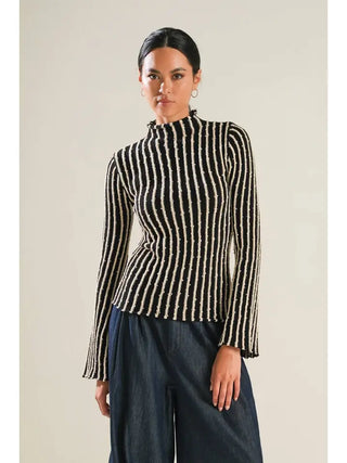 Black & White Striped Mock Neck