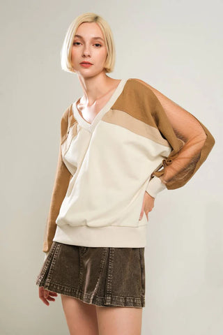 Cream Color Block Sweater