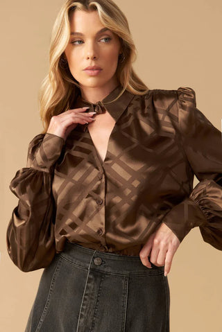 Brown Woven Satin Top