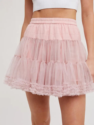 Pink ruffled mini skirt