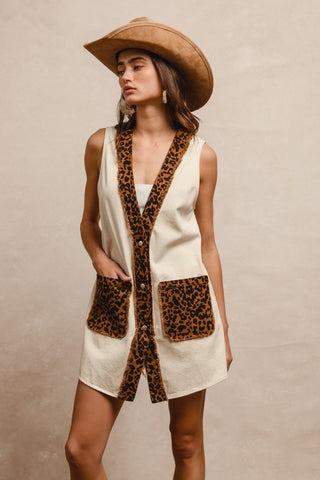Beige leopard button vest