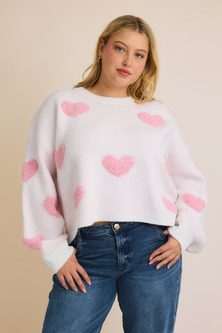 White with Pink Hearts Sweater