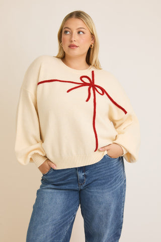 cream red bow sweater